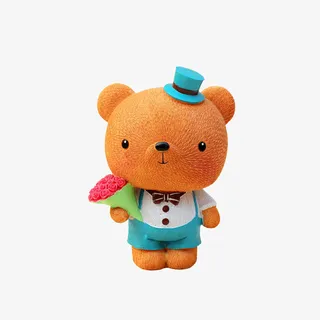 实物石膏彩绘拿着花束的小熊素材免抠