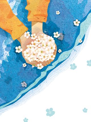 蓝色水彩插画春天海报背景素材高清