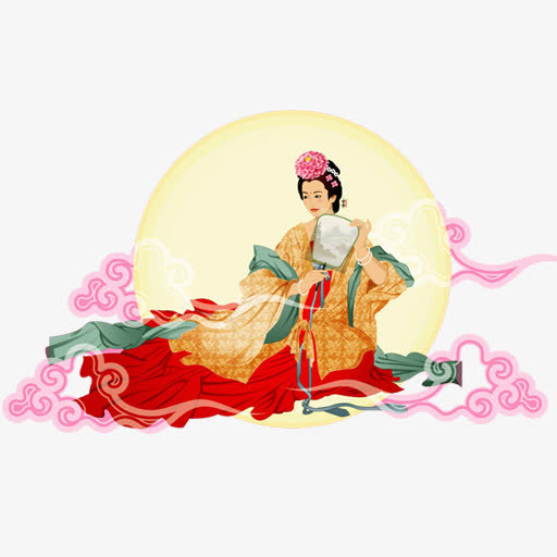 手绘创意合成彩绘手绘嫦娥奔月免抠