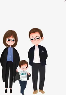 亲子卡通手绘免抠