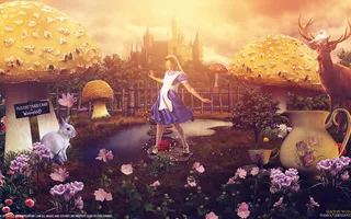 女神花丛蘑菇城堡免抠