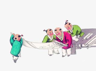 四个正在看画的儿童免抠