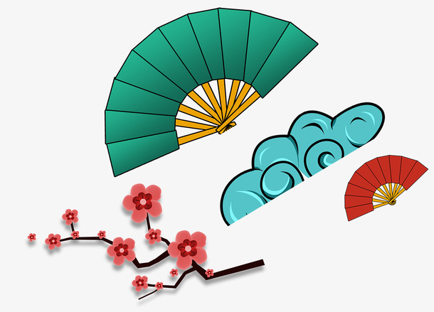 中国风 扇子 梅花免抠