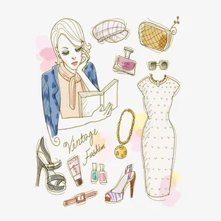 复古手绘潮流女子免抠