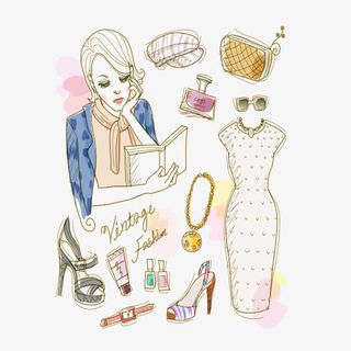 复古手绘潮流女子免抠