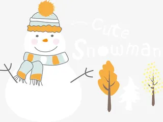 矢量卡通雪人与小树免抠