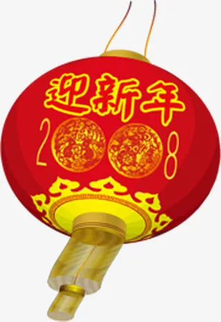 手绘红色迎新年灯笼卡片免抠