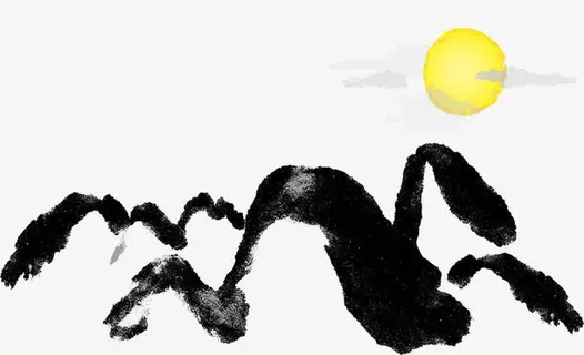 手绘水墨山川免抠