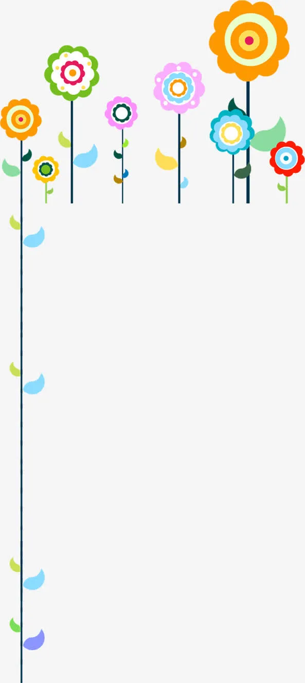 春天彩色花朵漫画免抠