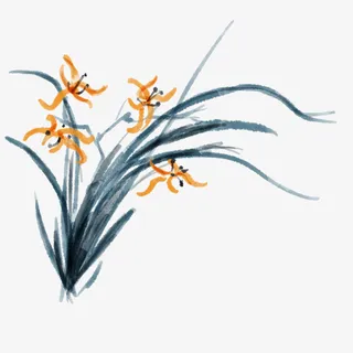 水墨中国风兰花元素免抠