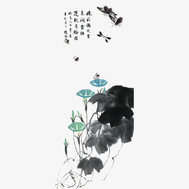 中国风水墨牵牛花免抠