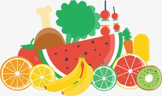 彩绘卡通西瓜香蕉猕猴桃水果免抠