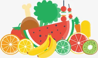 彩绘卡通西瓜香蕉猕猴桃水果免抠
