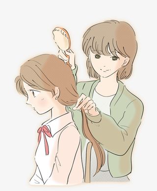 卡通母亲节为女儿梳头免抠