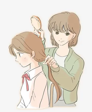 卡通母亲节为女儿梳头免抠