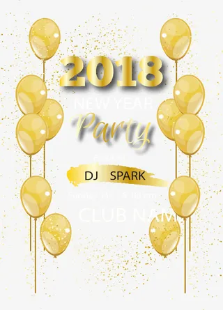 金色漂浮气球新年派对海报免抠