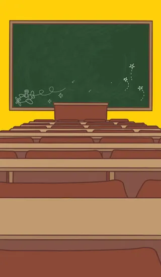手绘矢量教室课桌黑板高清