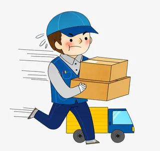 抱着箱子奔跑的快递员免抠