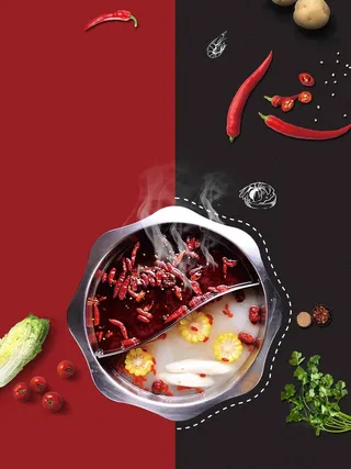 火锅季美食黑红配色日系简约促销活动高清