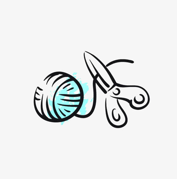 手绘线团剪刀免抠