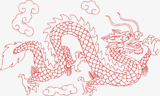 中国古风龙图腾元素红色免扣免抠