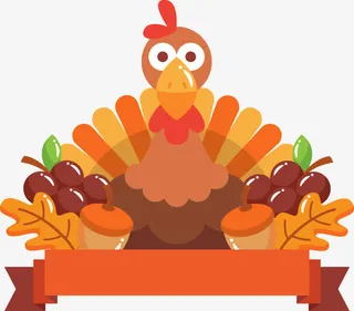 卡通矢量火鸡树叶免抠