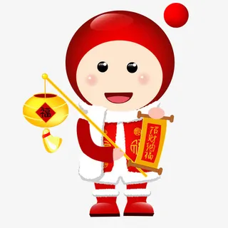 春节小孩提灯笼矢量图免抠