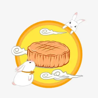 中秋手绘月亮月饼兔子元素免抠