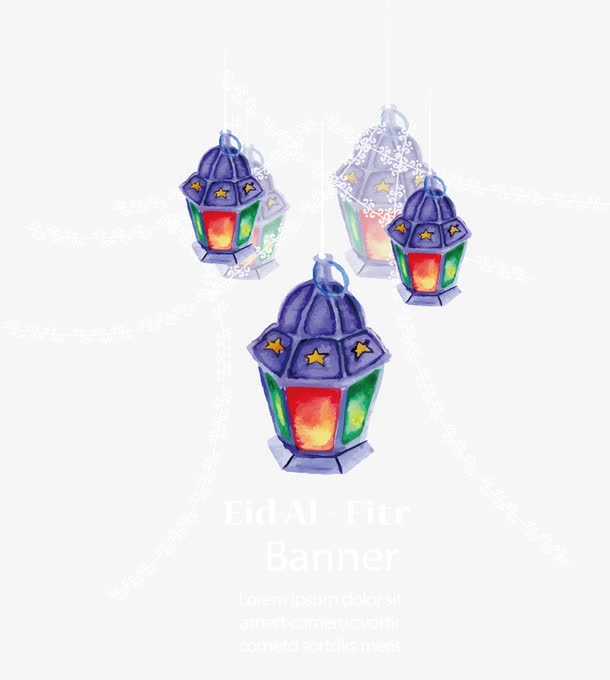 紫色水彩灯笼海报免抠