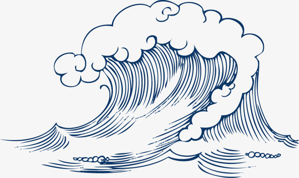 素描蓝色海浪免抠