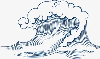 素描蓝色海浪免抠