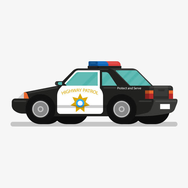 卡通黑色后侧面交警车免抠