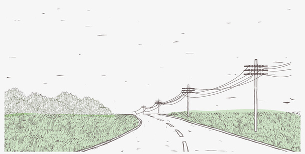 手绘公路边电线杆免抠