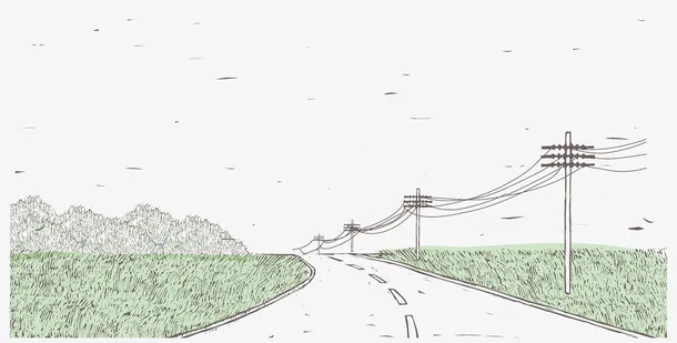 手绘公路边电线杆免抠