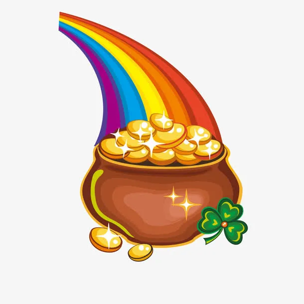 彩虹金币聚宝盆免抠