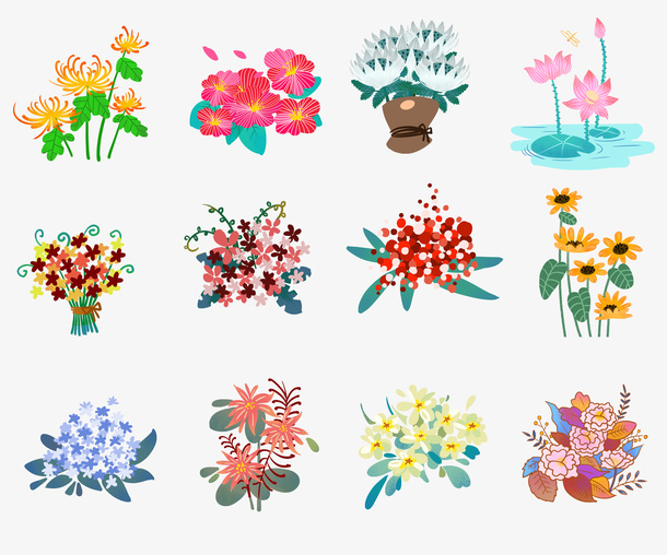 彩色花朵花卉装饰元素免抠
