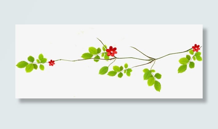 卡通红色花朵树枝免抠