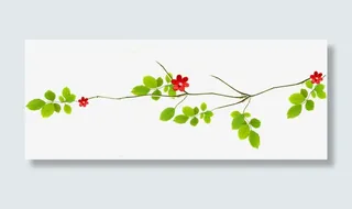 卡通红色花朵树枝免抠