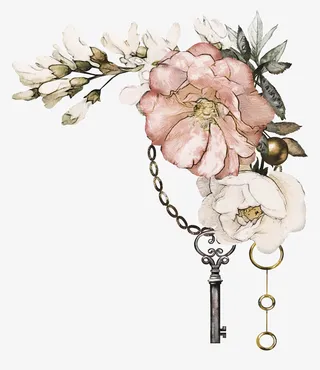 手绘花草角边设计免抠