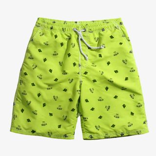 绿色椰树印花沙滩裤免抠