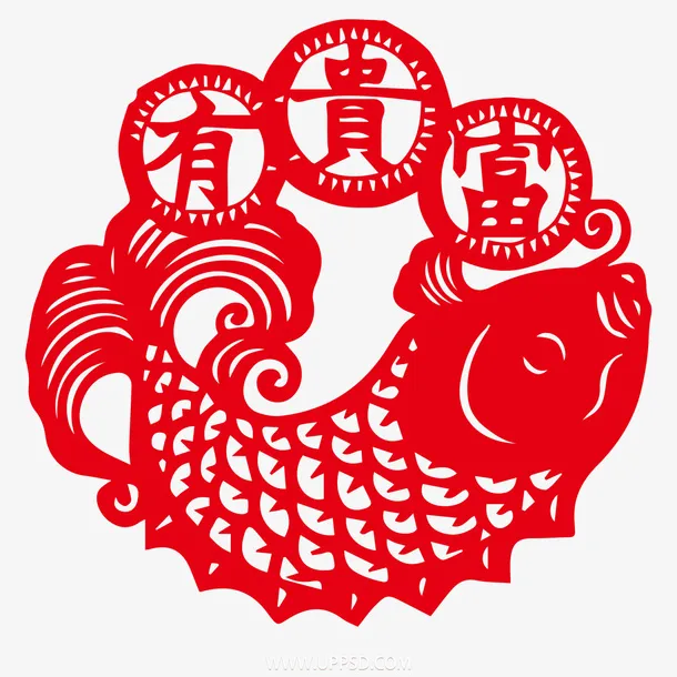 春节红纸剪影有贵富免抠