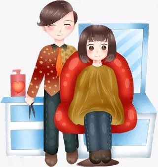 手绘美女理发免抠