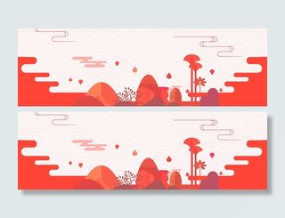 中国风卡通山脉广告banner高清