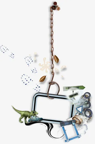 边框和恐龙汽车指示牌挂件免抠