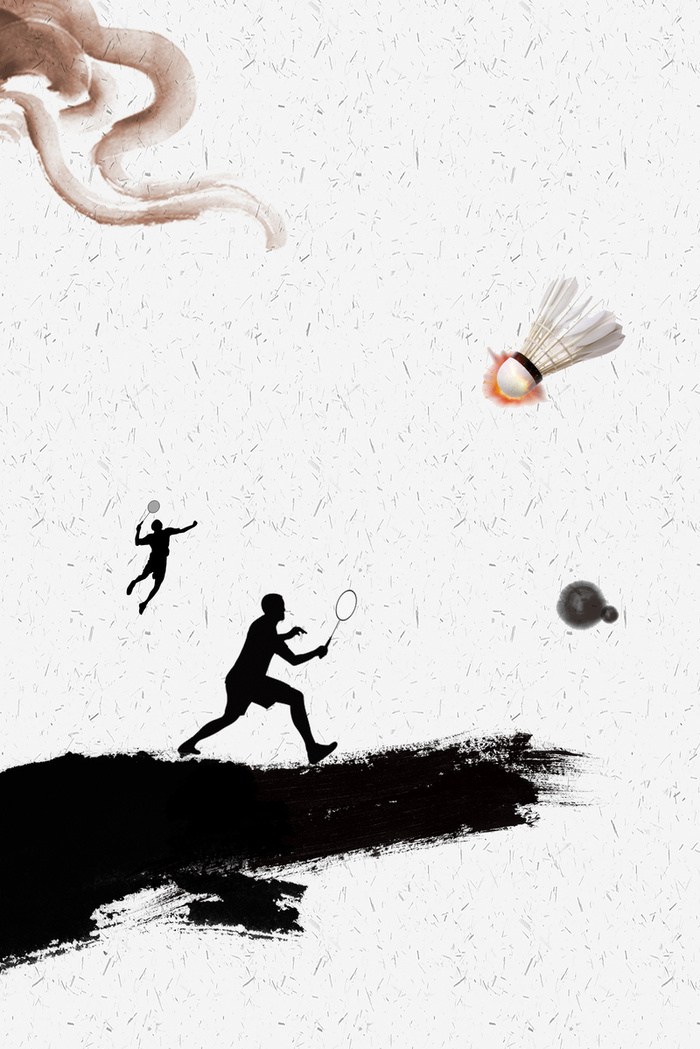 水墨人物剪影简约羽毛球训练海报背景素材高清
