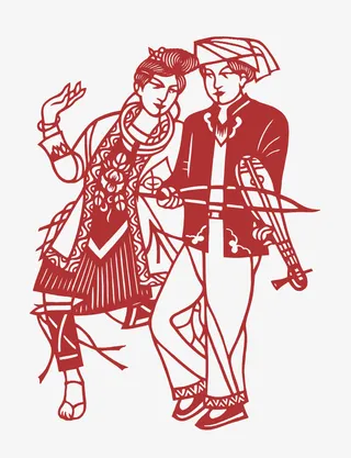 少数民族剪纸在拉琴免抠