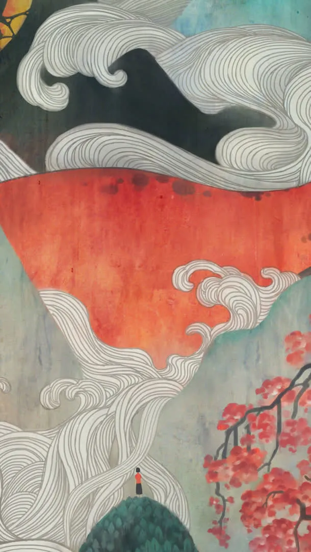 大鱼海棠手绘画作免抠背景H5背景元素