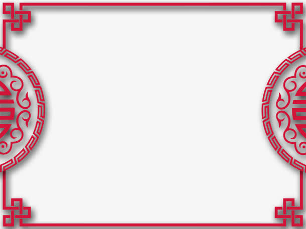 红色古风花型装饰框免抠