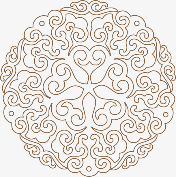 黄褐色祥云圆形花纹装饰中秋免抠