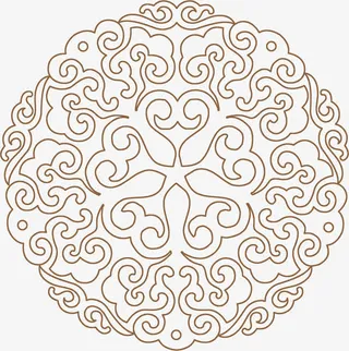 黄褐色祥云圆形花纹装饰中秋免抠